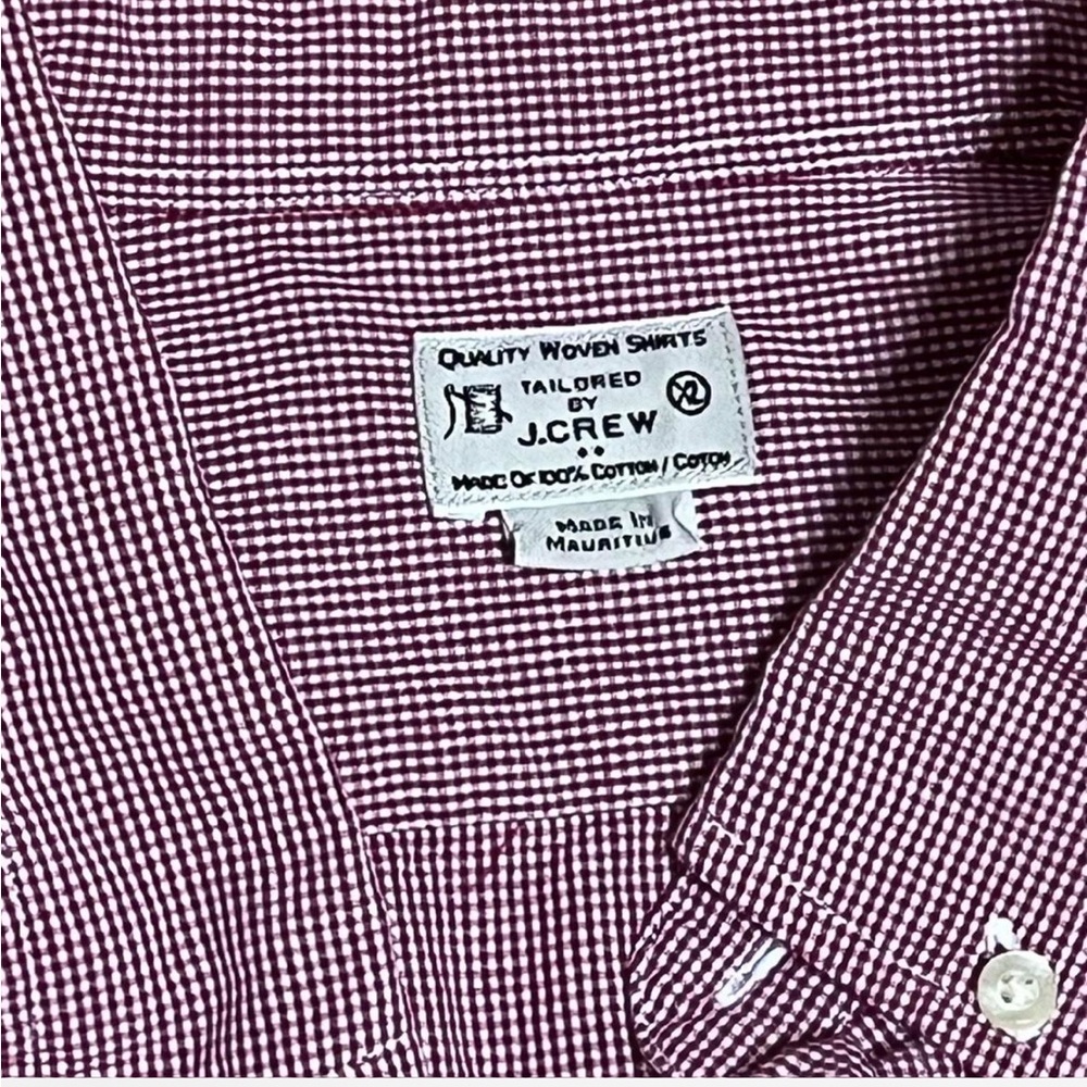 J. Crew Men's Casual Burgundy & White Gingham 100% Cotton Button-Down Shirt - Picture 2 of 4